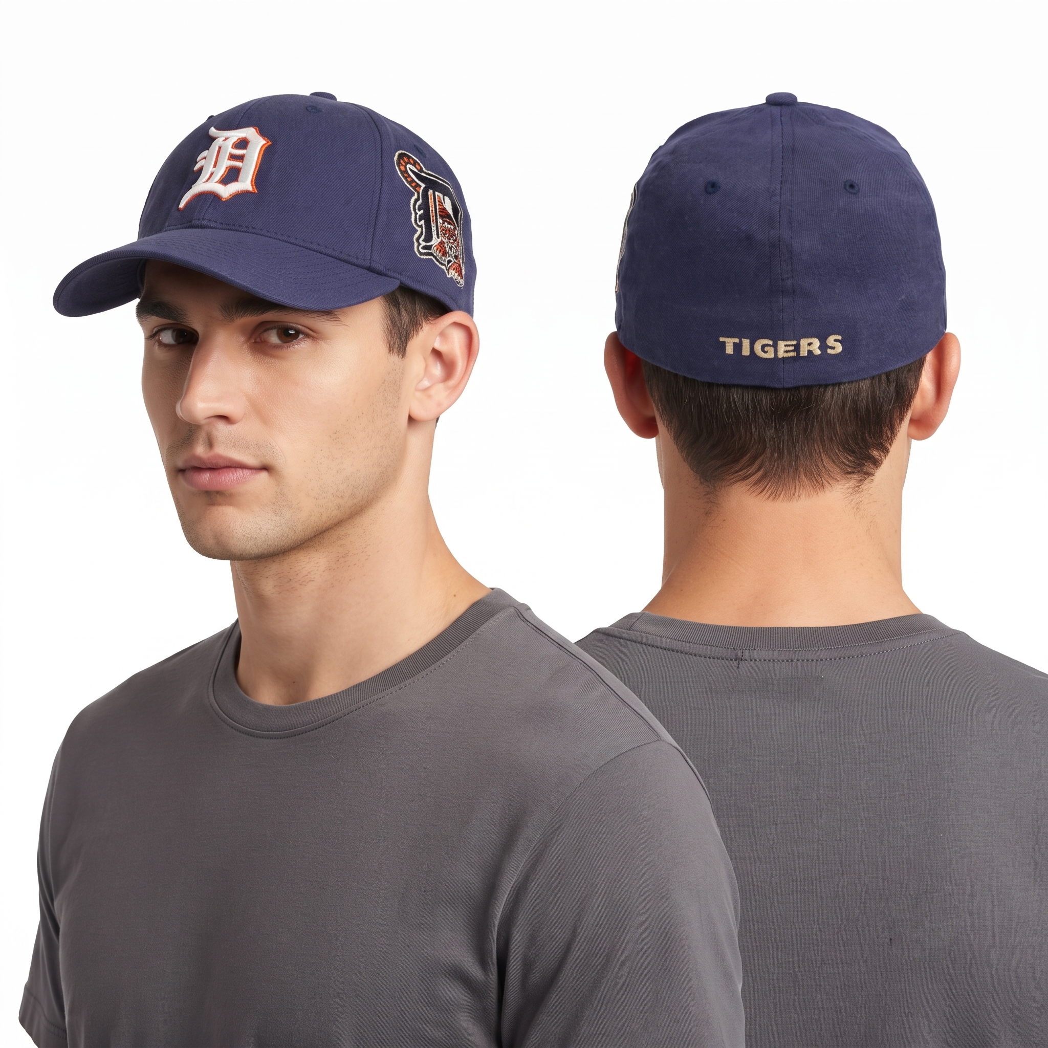 Thrifted Casad Sport Detroit Tigers Embroidered Side Patch Cap - Orange Underbrim