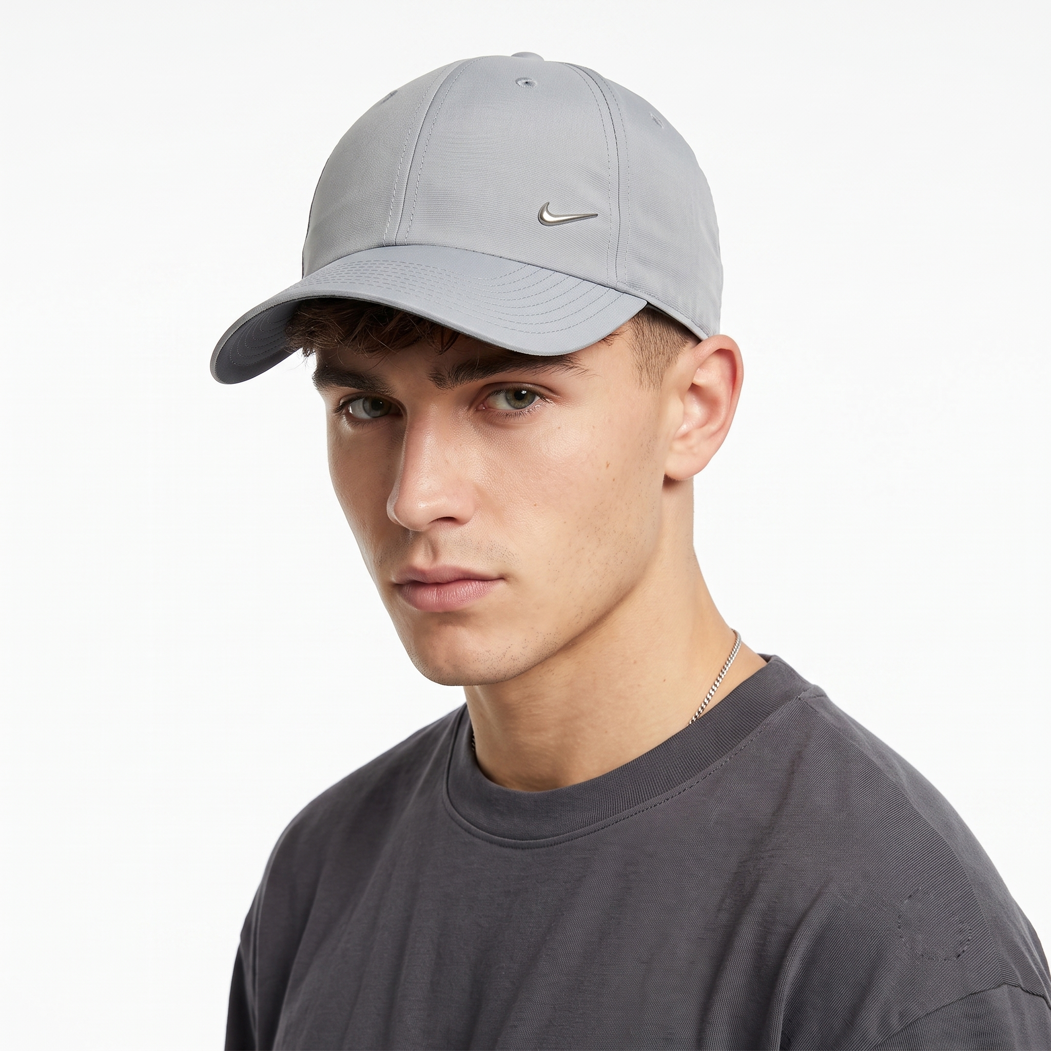 Thrifted Nike Metal Swoosh Logo Grey Baseball Cap (56-58 cm)
