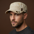 Vintage Khaki Cadet Army Cap - Textured Cotton Military Hat