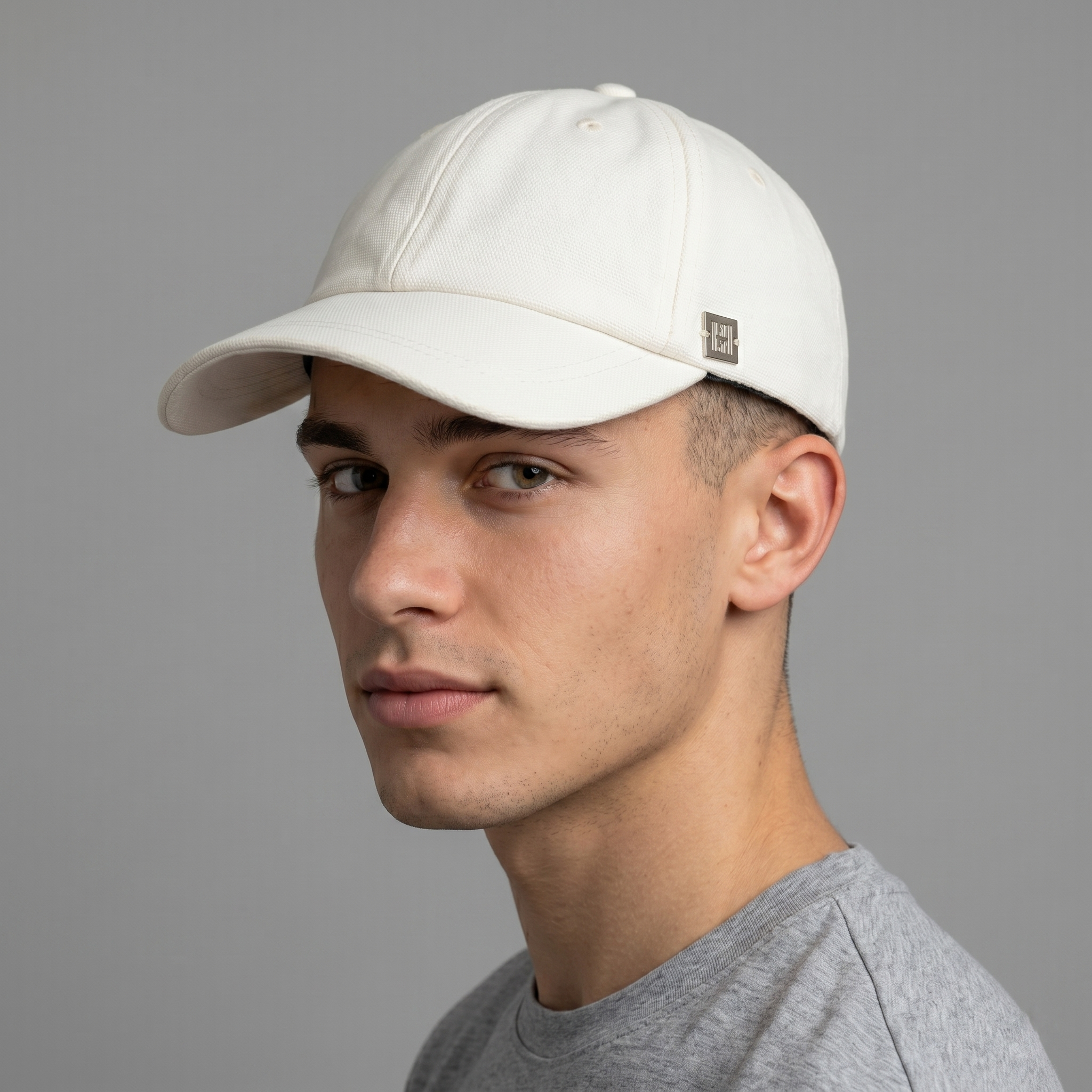 Premium H&M Off-White Dad Thrifted Hat with Square Metal Logo Detail