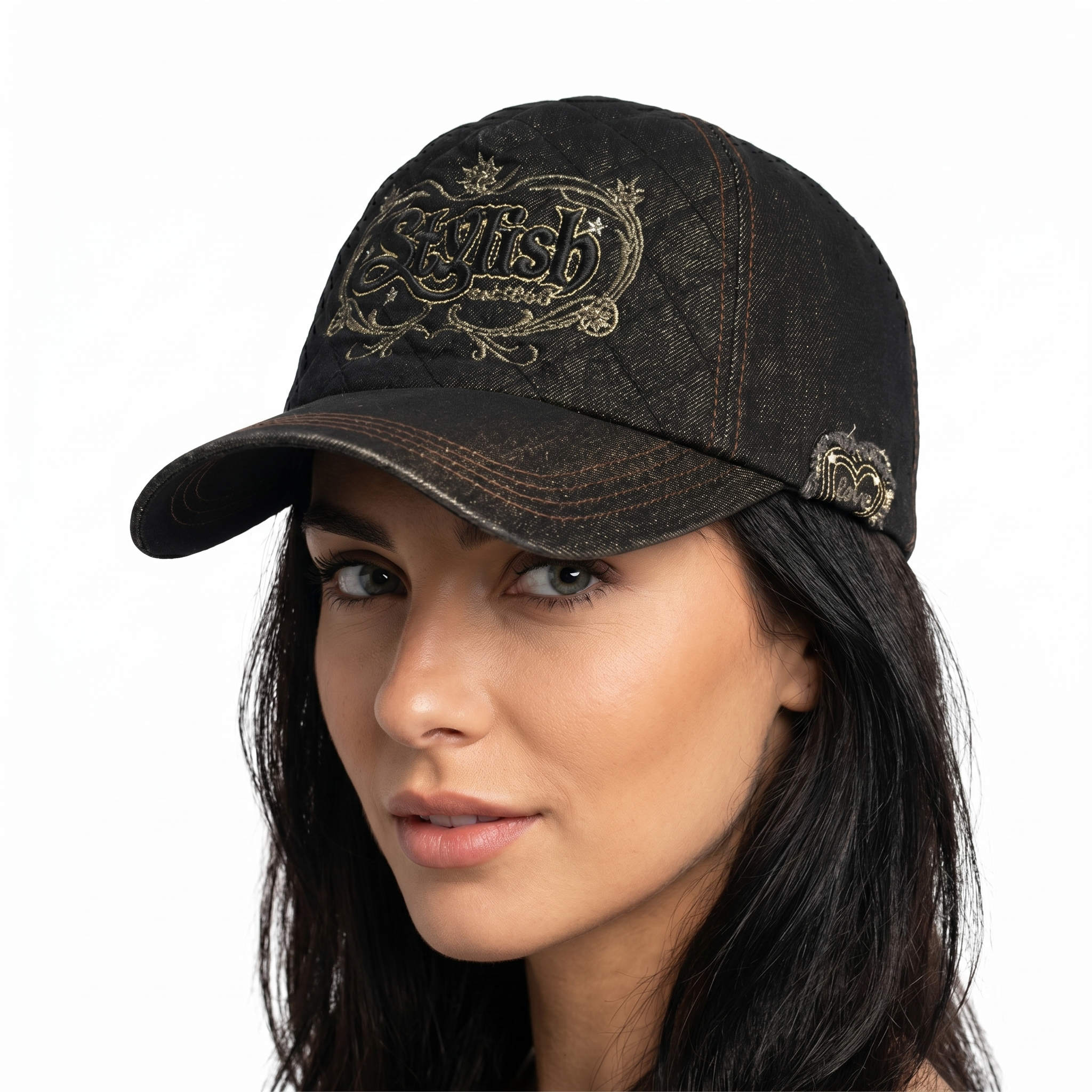 Vintage Quilted Denim "Stylish" Cap – Y2K Grunge Aesthetic
