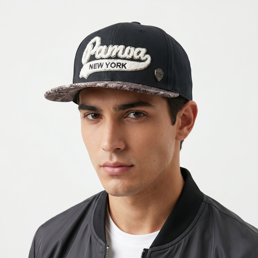 Vintage Pamoa "Premium Headwear" Black Cap - Snakeskin Pattern Brim