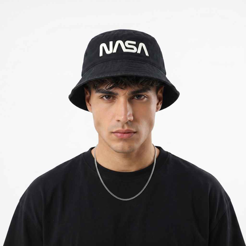 Vintage Style NASA Black Bucket Hat - Sinsay Men's Collection Cap