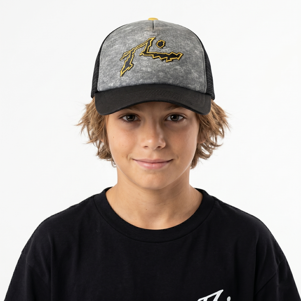 Retro Rusty Surfwear Snapback - Acid Wash Style Graphic Trucker