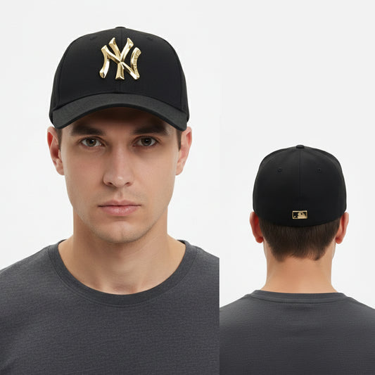 Premium Black MLB Yankees Thrifted Hat with 3D Gold Metal Emblem