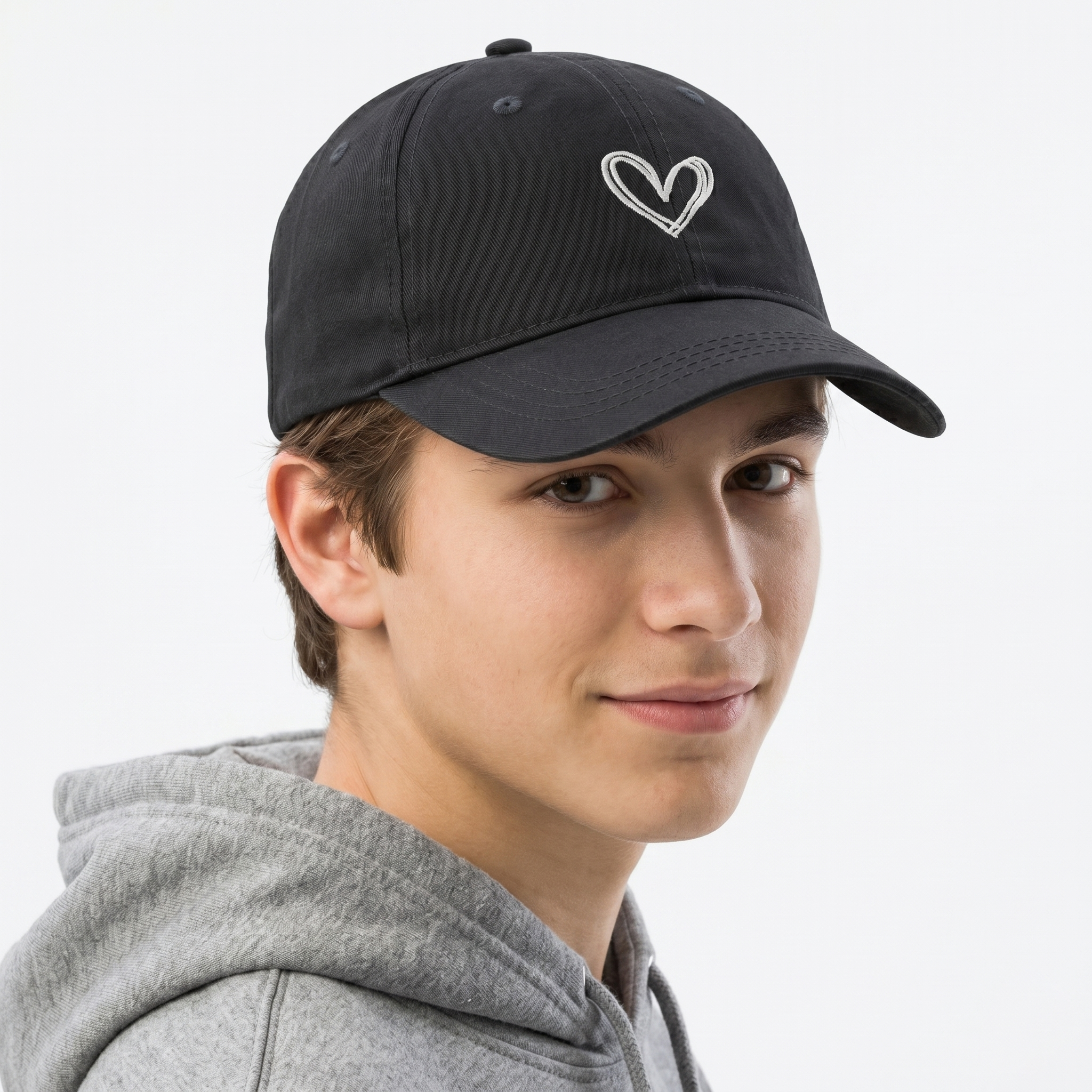 Thrifted Minimalist Black & White Heart Sketch Strapback Cap