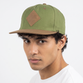 Thrifted Neff Two-Tone Olive & Brown Snapback Hat | Faux Leather Logo Cap