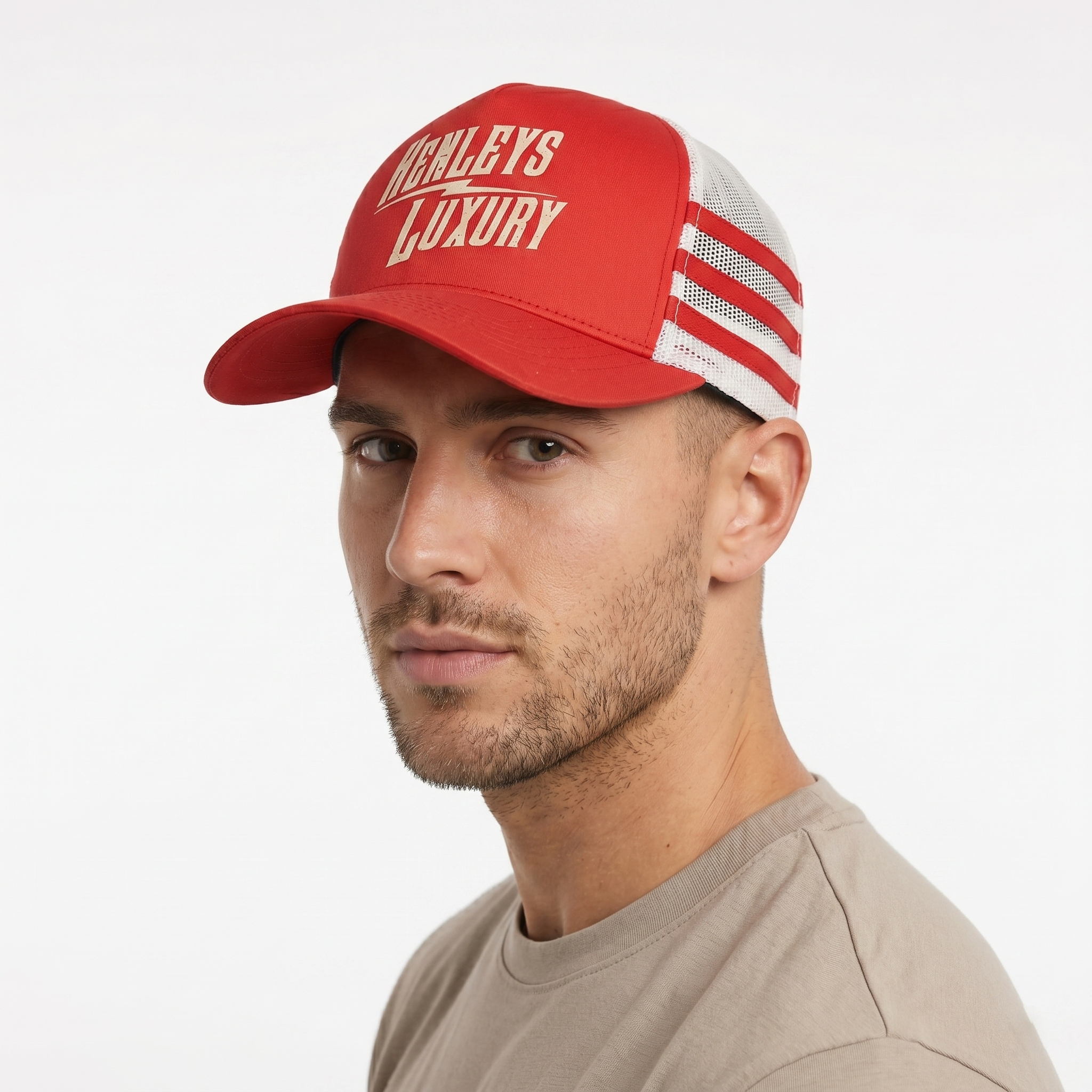 Henleys Luxury Red & White Trucker Hat - Retro Streetwear Cap