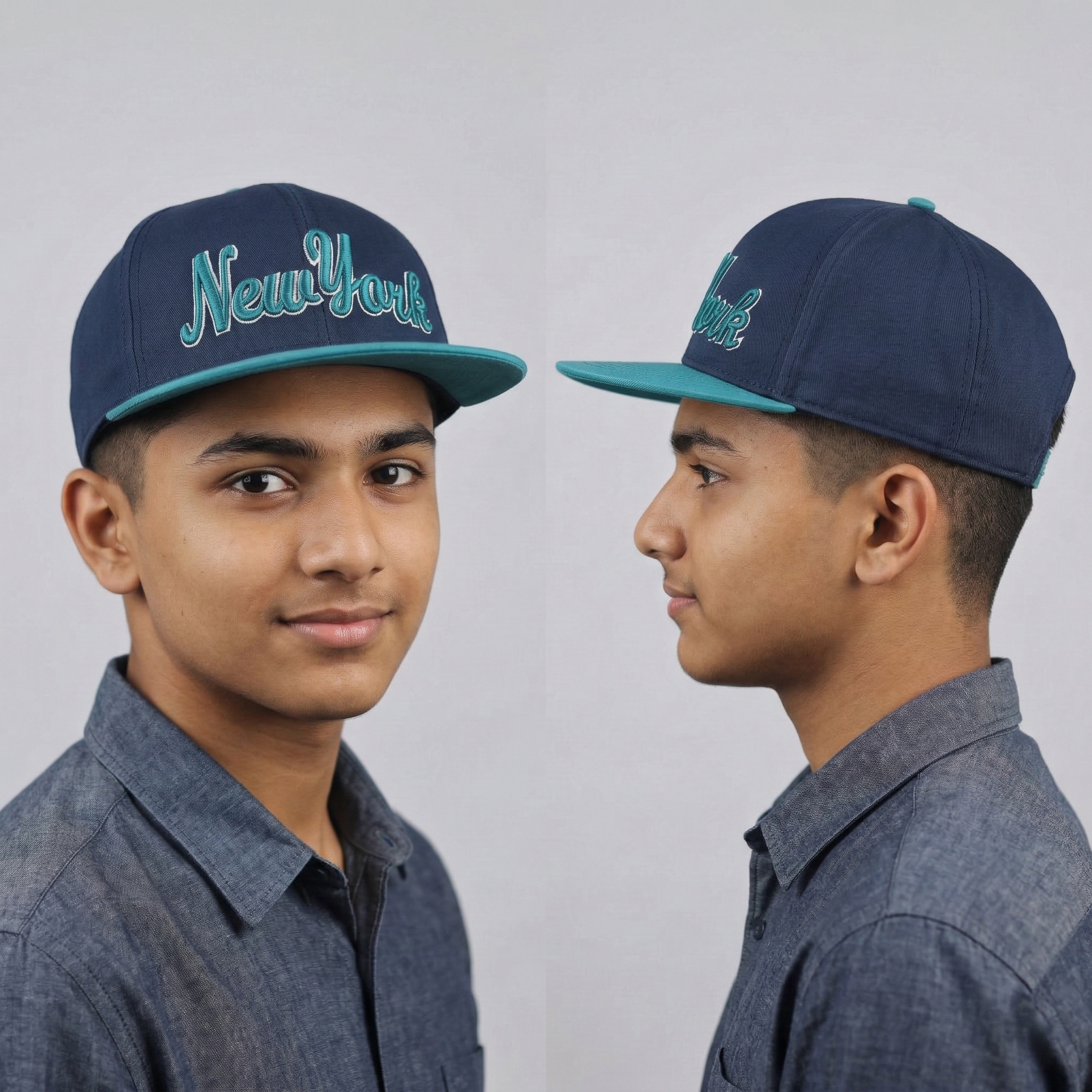H&M New York Thrifted Baseball Cap – Navy & Teal Youth Snapback