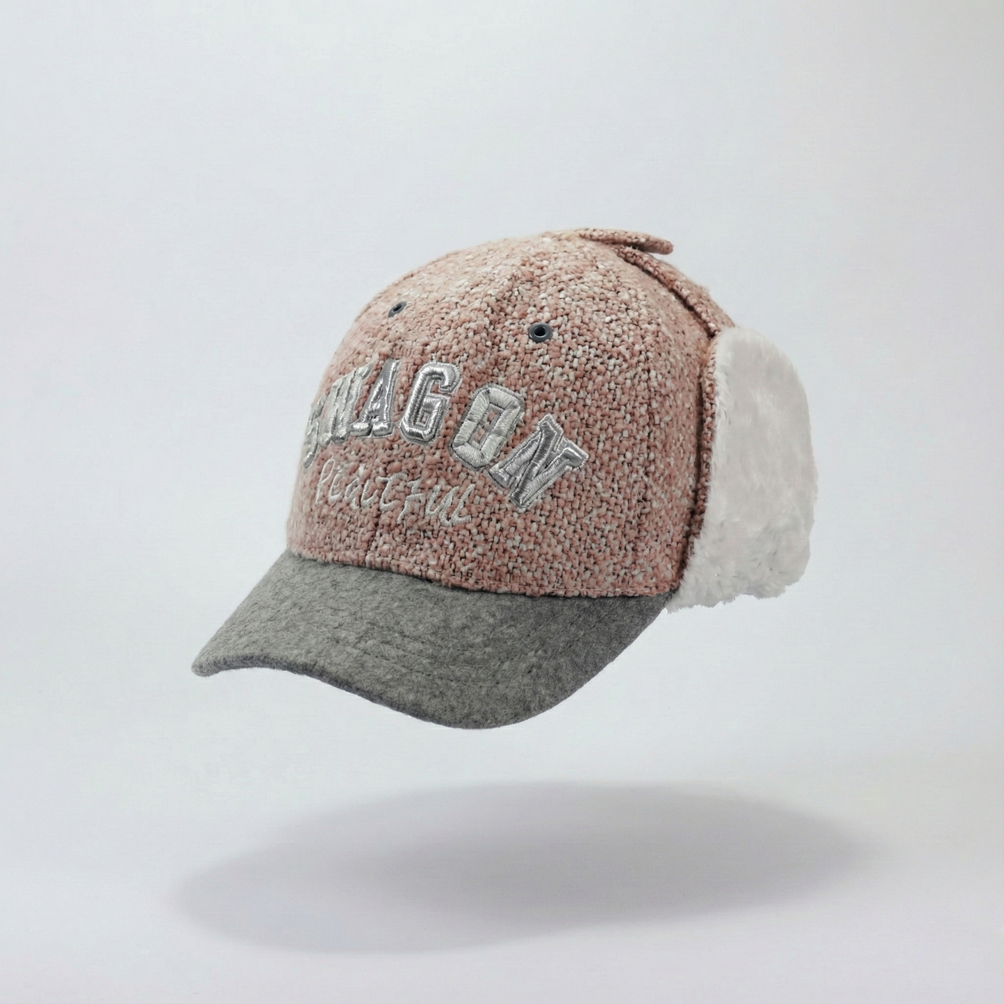 "SWAGON" Earflap Baseball Hat – Textured Tweed with Grey Felt Brim