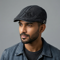 Men’s Black Distressed Newsboy Hat - 100% Cotton