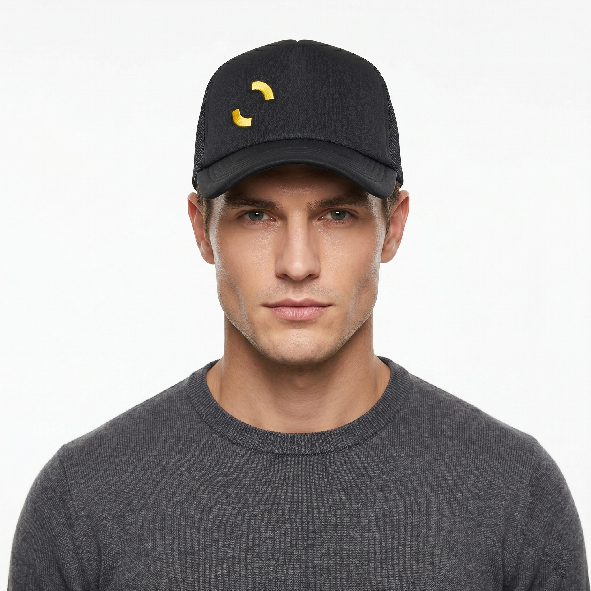 Retro Streetwear Mesh Back Cap - Black & Yellow Minimalist Hat