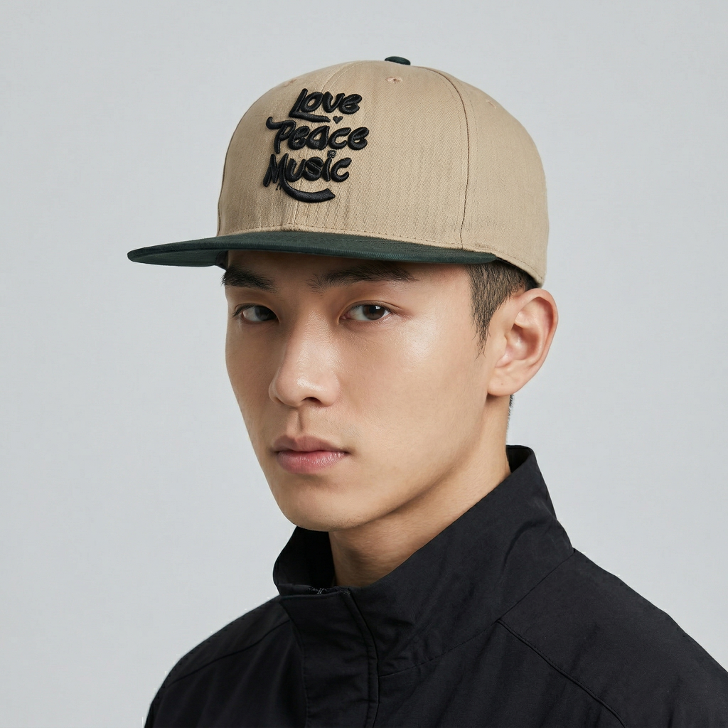 Love Peace Music Snapback - Tan & Black Two-Tone Streetwear Hat