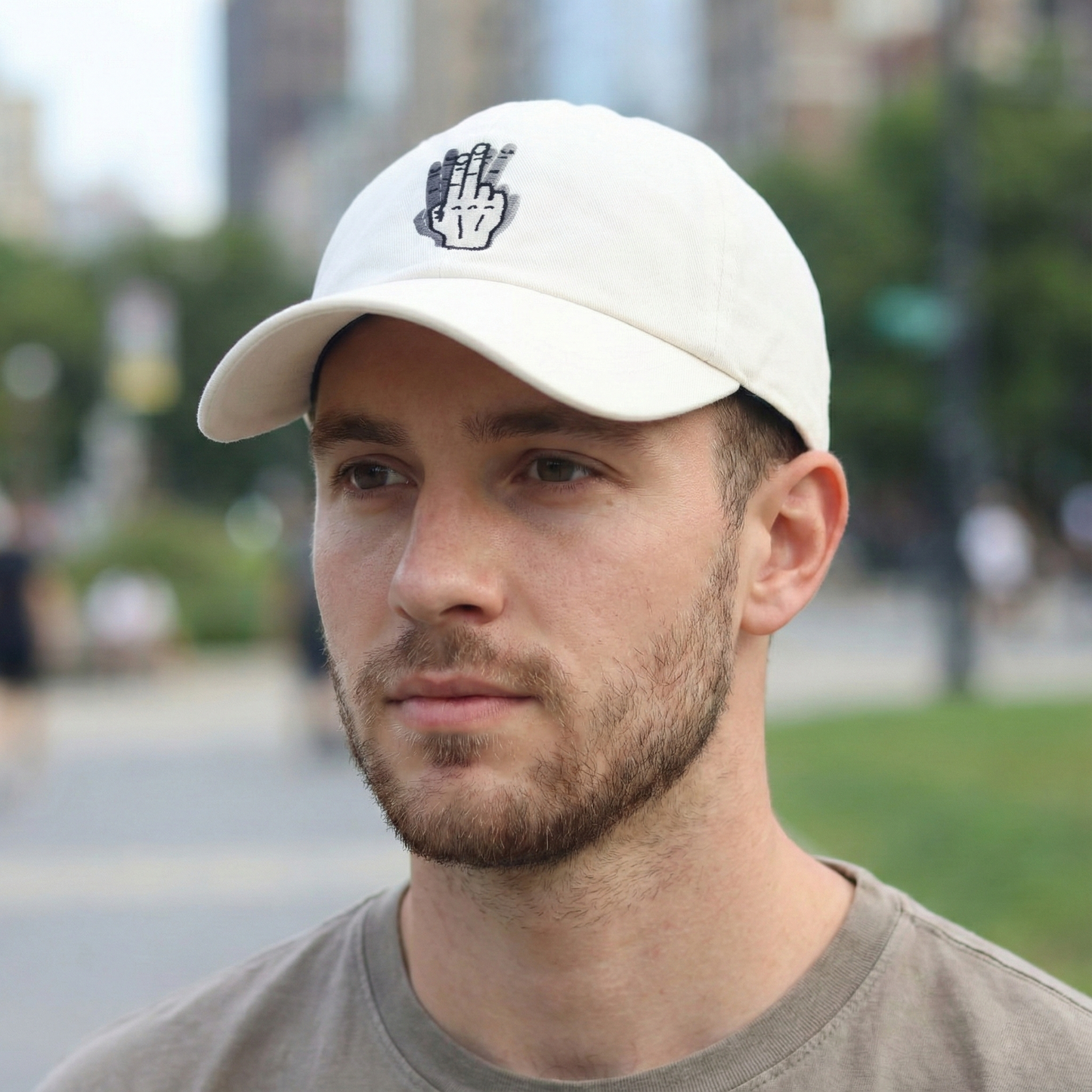 Vibrate Korea Signature Finger Logo Thrifted Cap - Premium White Streetwear Hat