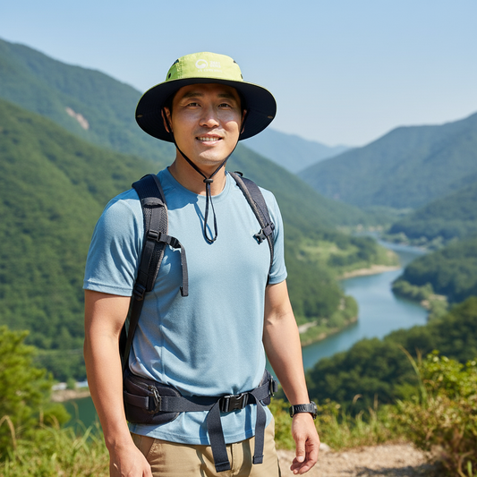 Thrifted Neon Yellow & Navy Safari Hat (Korean Event Item)