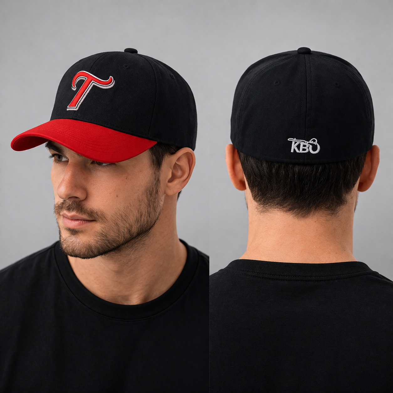 Vintage Kia Tigers KBO Thrifted Baseball Cap - Black & Red Two-Tone