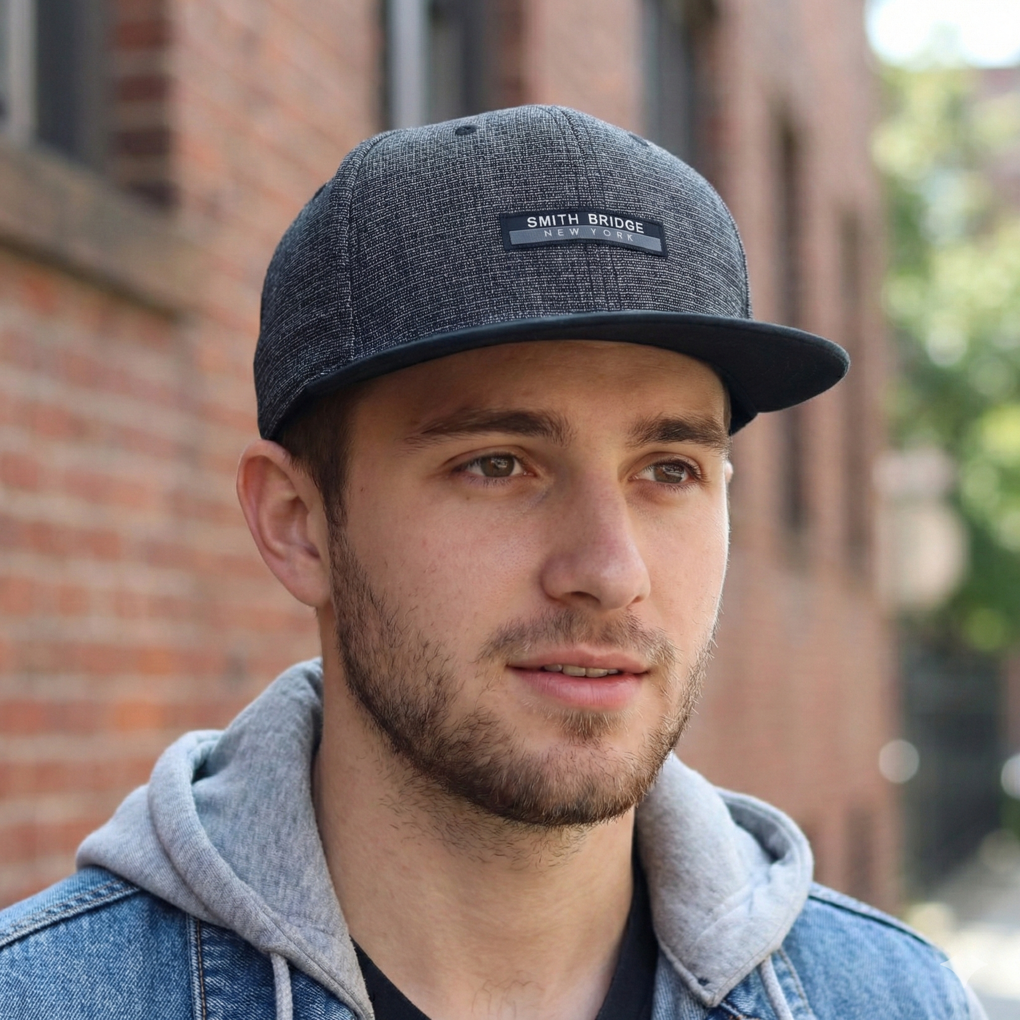 Vintage Smith Bridge New York Snapback Thrifted Hat - Grey Marl & Black