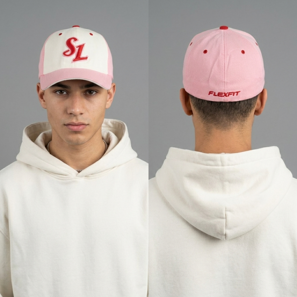 Vintage Flexfit Pink SL Monogram Fitted Stretch Baseball Hat | 10812
