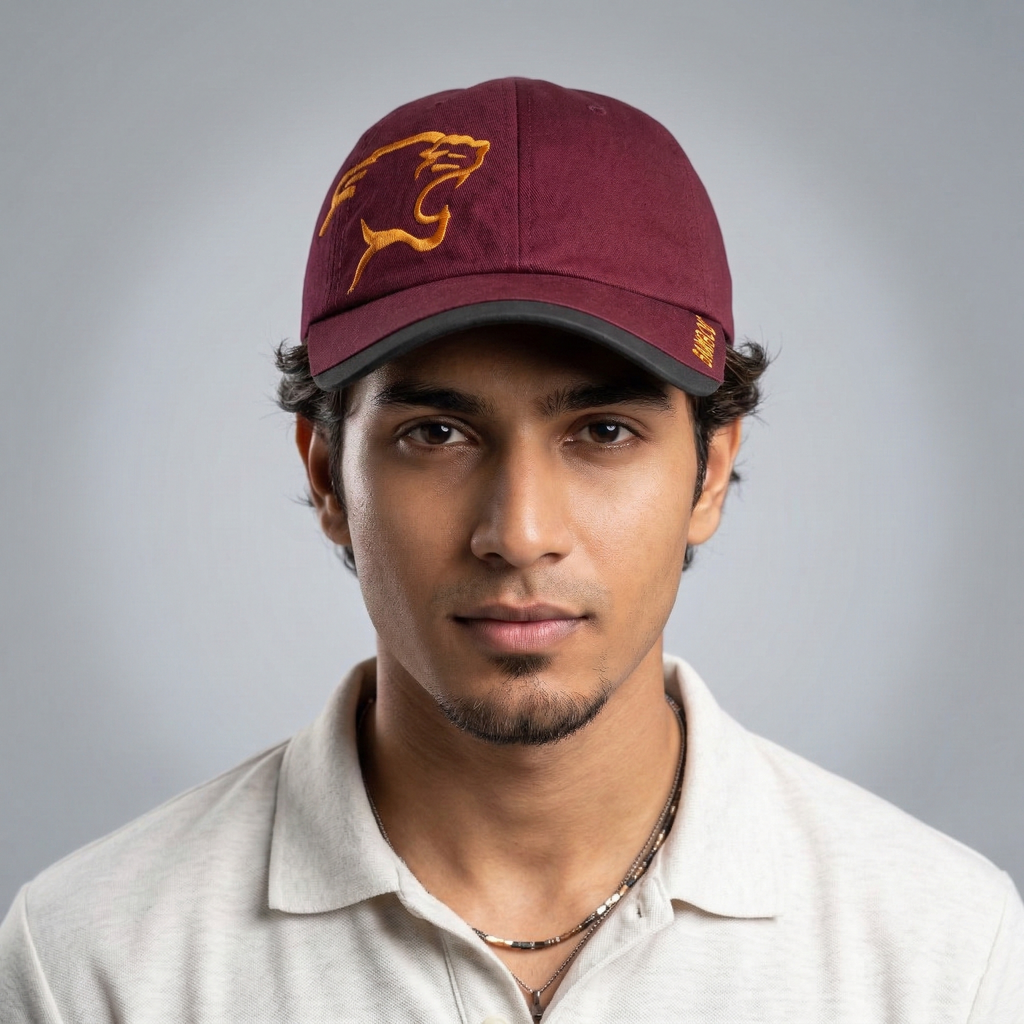 Burgundy Bambou Embroidered Cap – Big Cat Logo Baseball Hat