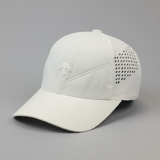 Descente Golf White Performance Thrifted Cap - Laser Cut Vents