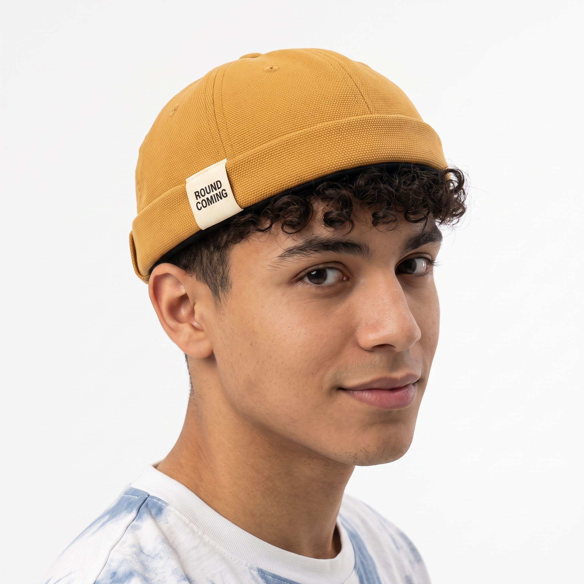 Mustard Yellow Brimless Sailor Cap - Adjustable Cotton Twill Docker Hat