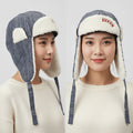 KANS Blue Quilted Trapper Hat with White Faux Fur Lining - Winter Earflap Cap