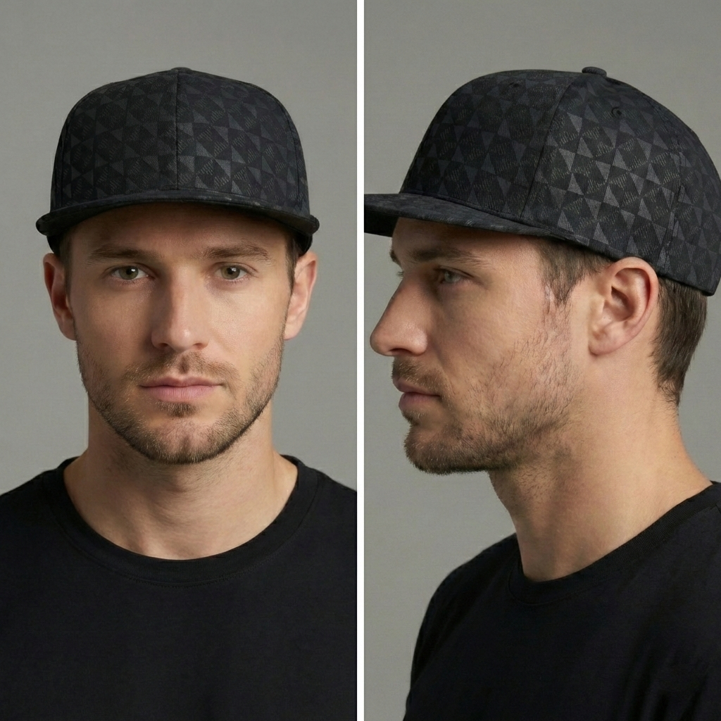 Modern Black Triangle Pattern Flat Brim Thrifted Hat - FSBN Original
