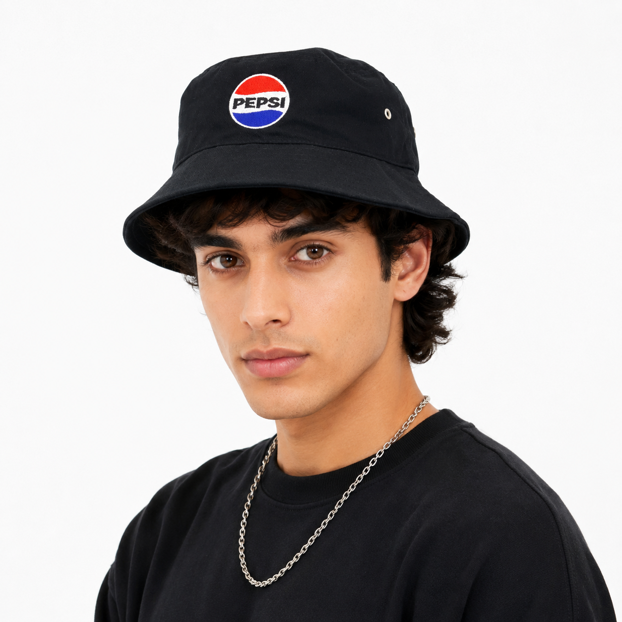 Retro Pepsi Cola Logo Bucket Hat - Classic Black Festival Rave Cap