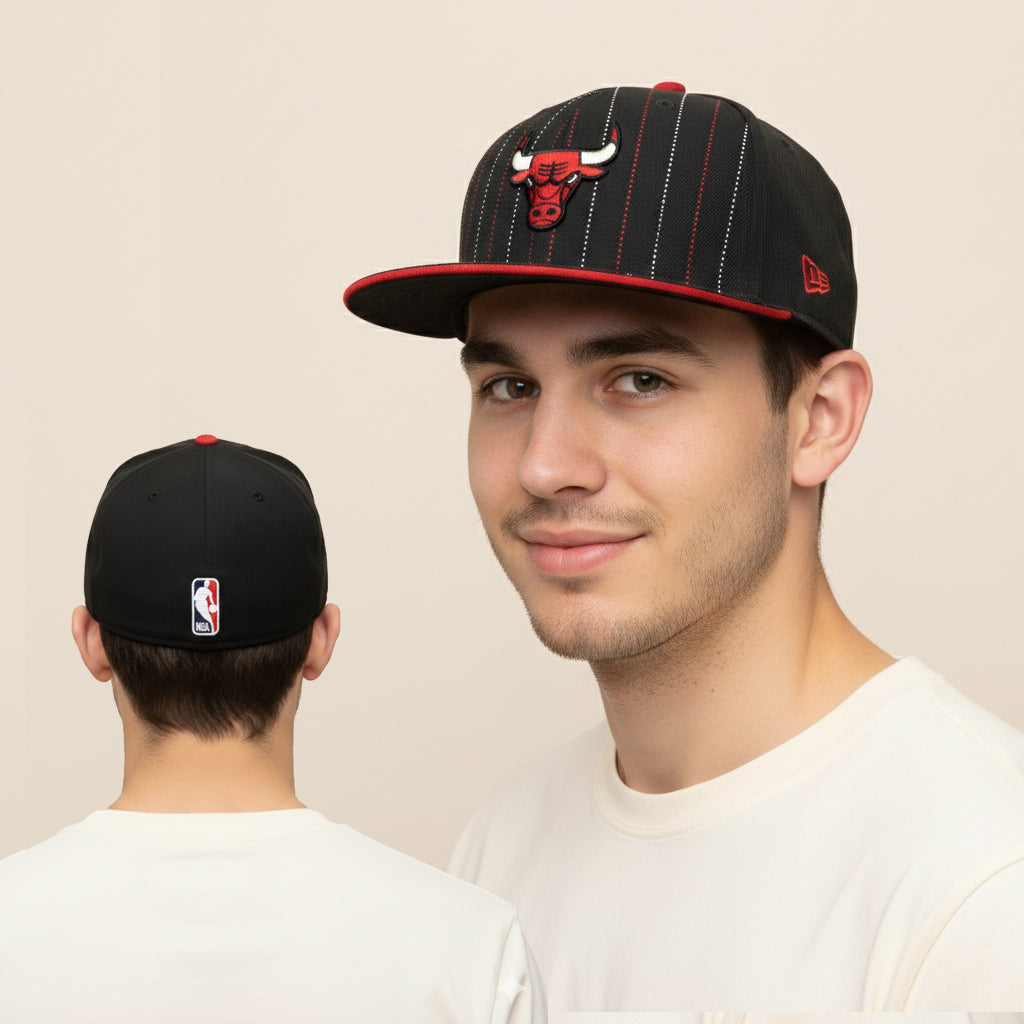 Vintage Chicago Bulls New Era Pinstripe Thrifted Cap - Red & White Details