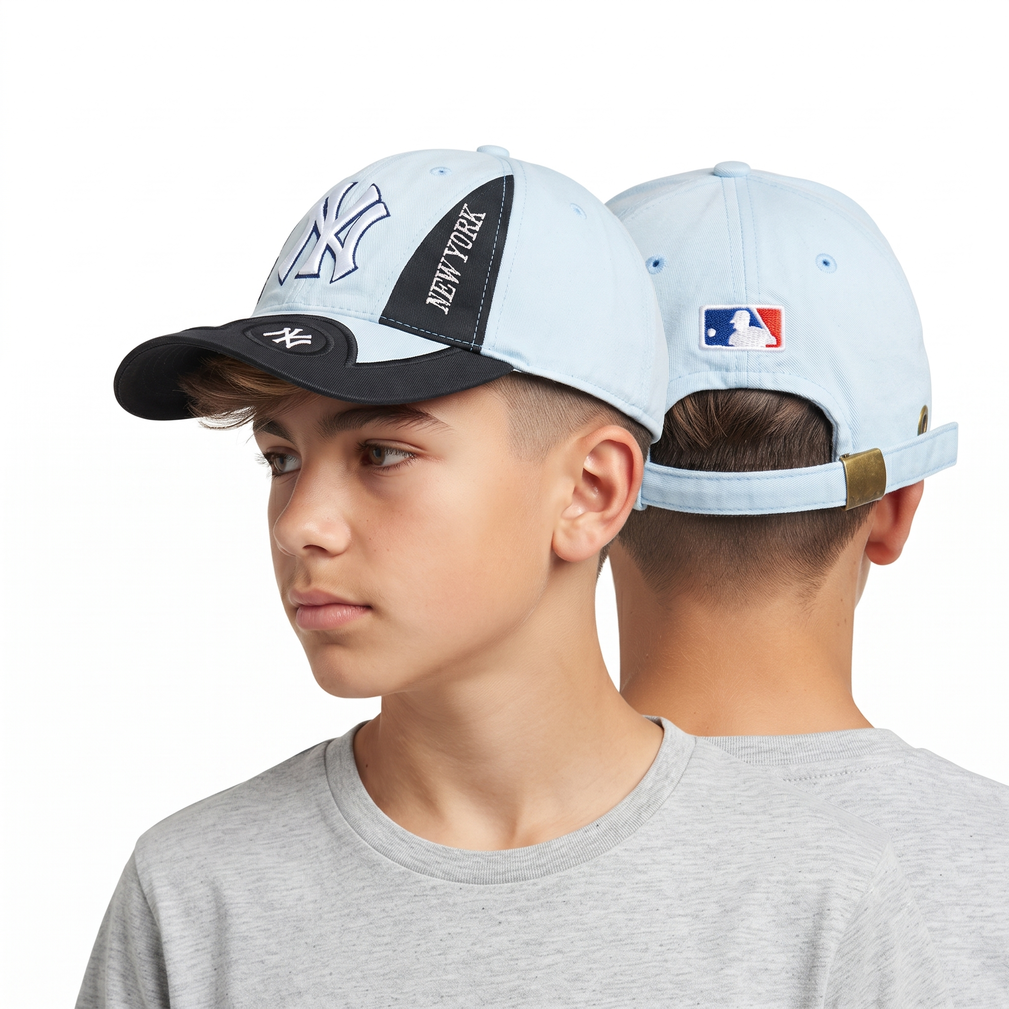 Sky Blue NY Yankees Embroidered Strapback Cap (Size 55-56 cm)