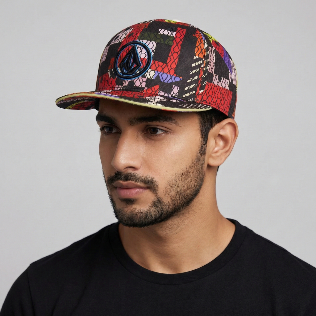Volcom Multi-Color Geometric Pattern Fitted Cap Size 7 1/4