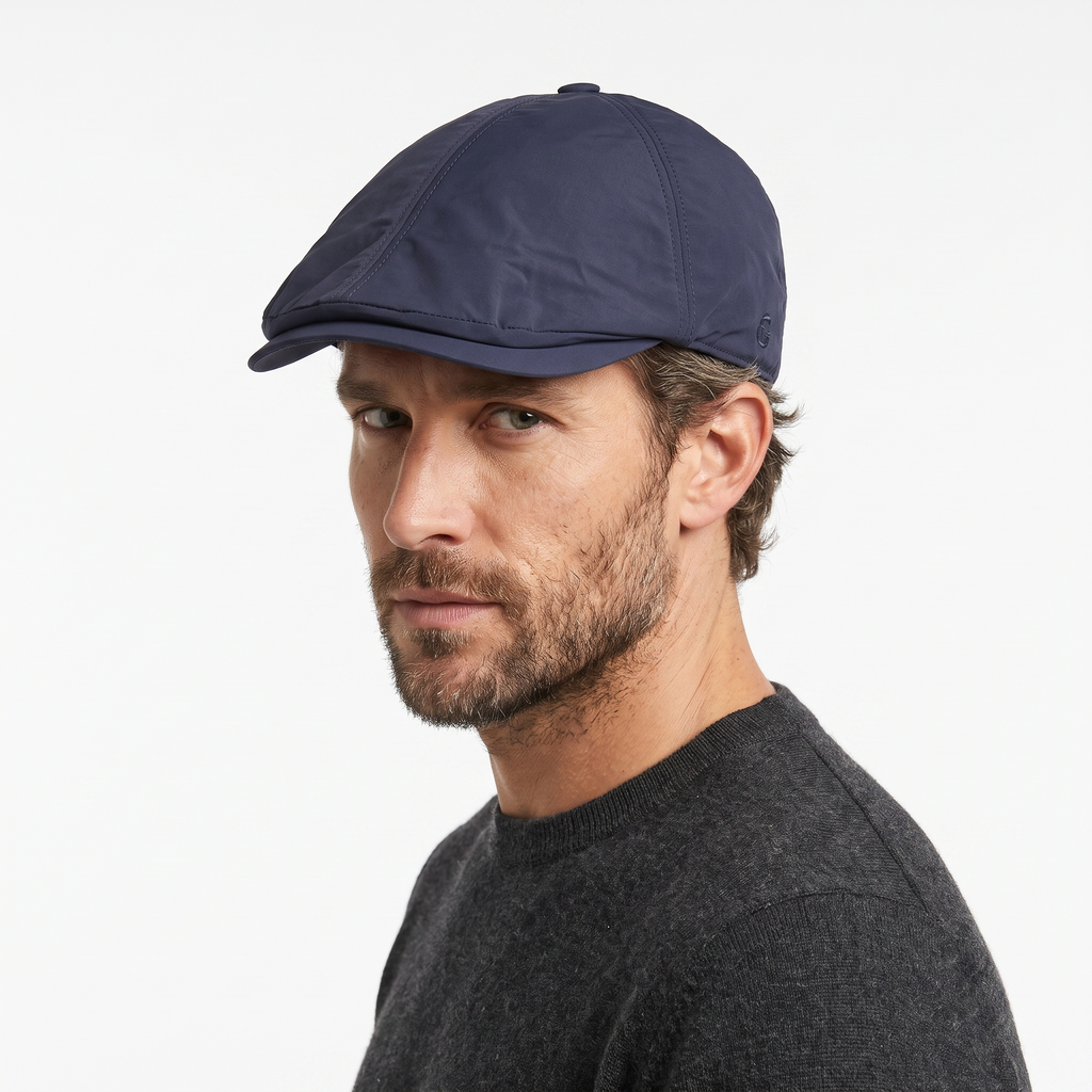 Thrifted Plain Navy Blue Strapback Driving Newsboy Cap | 10137