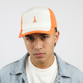 Retro Orange 5-Panel Strapback Cap with Tower Emblem