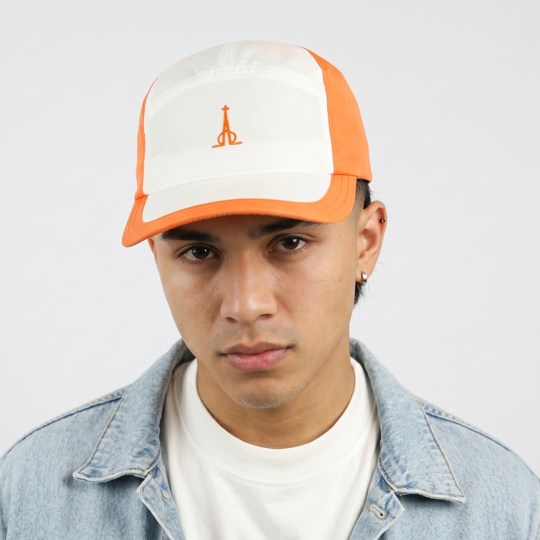 Retro Orange 5-Panel Strapback Cap with Tower Emblem