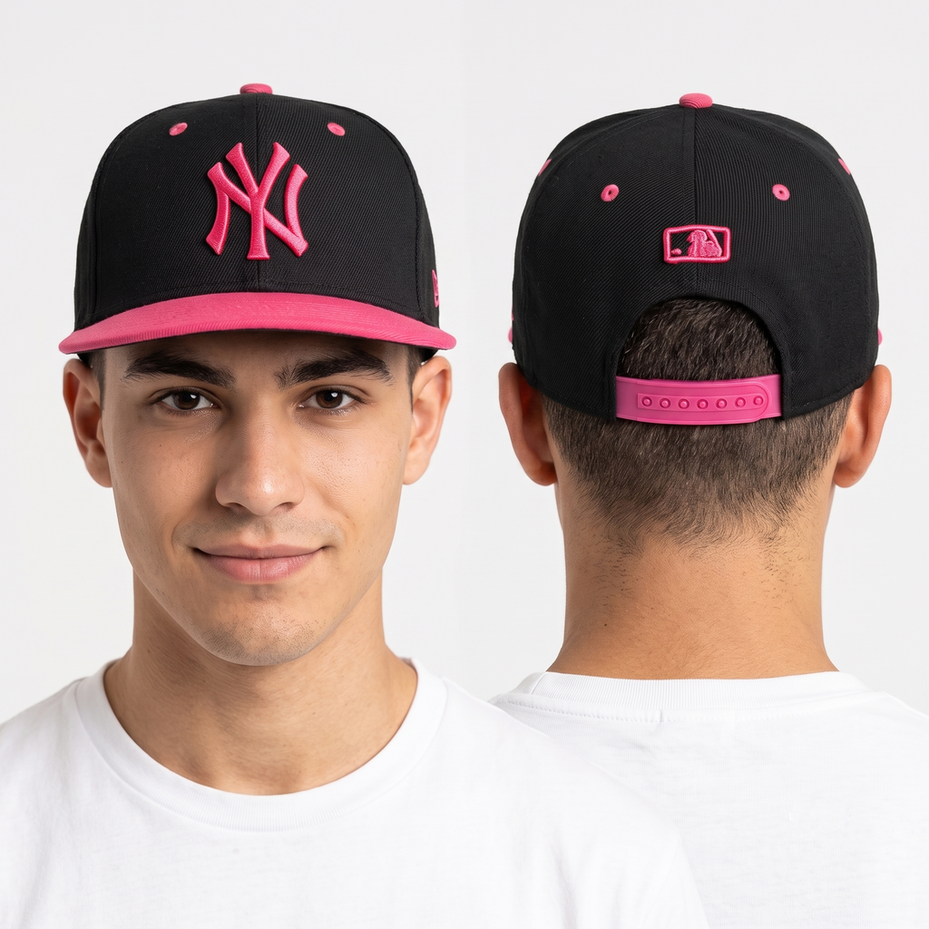Thrifted NY Yankees New Era Fits Baseball Cap - Black Hot Pink Flat Brim Hat