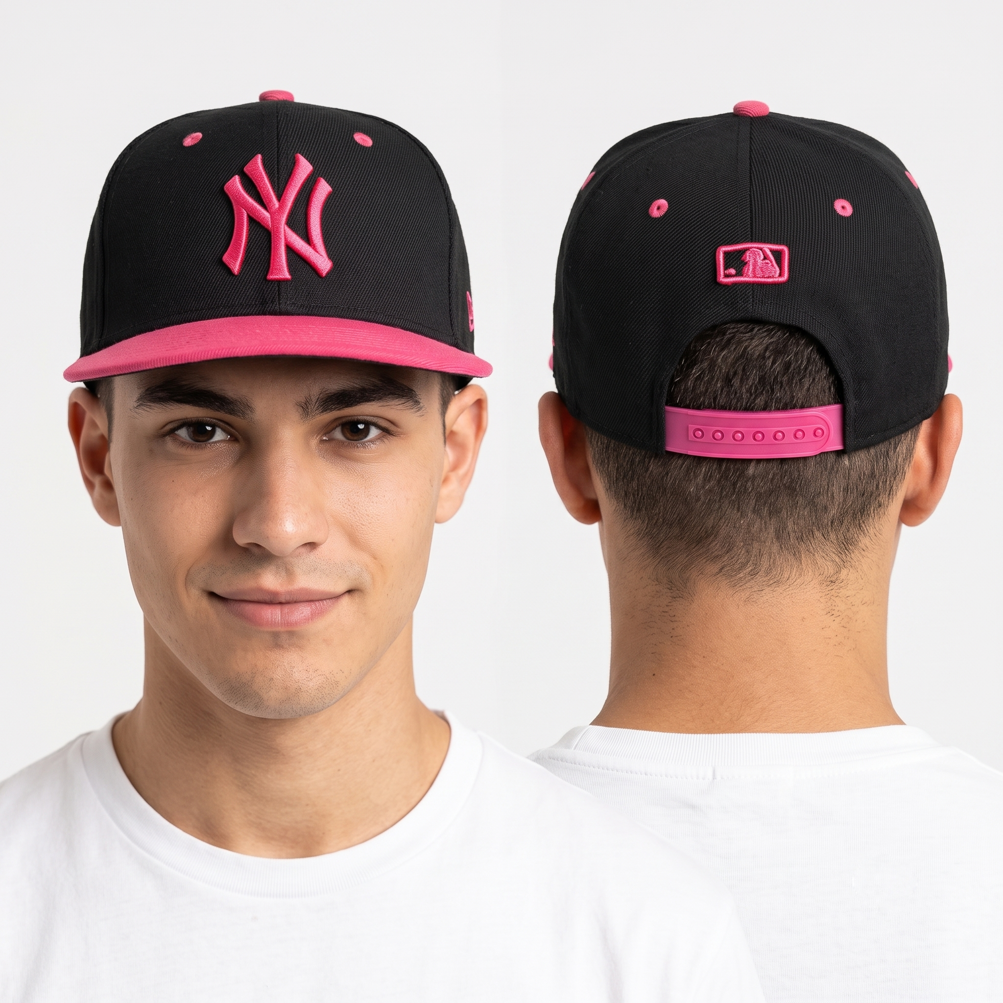 Thrifted NY Yankees New Era Fits Baseball Cap - Black Hot Pink Flat Brim Hat
