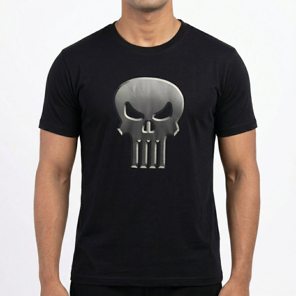 Marvel The Punisher Metallic Skull Logo T-Shirt - Black Medium