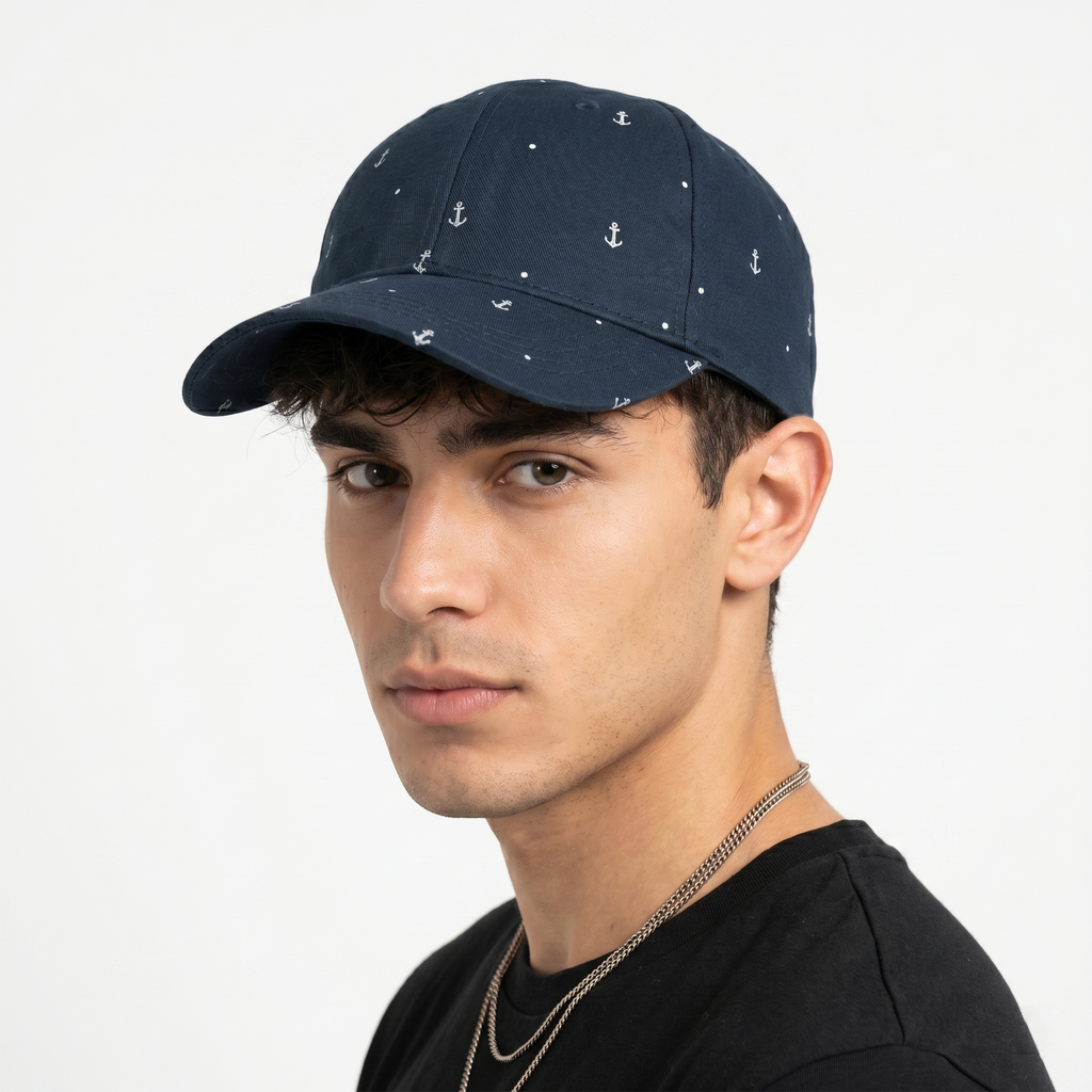 Thrifted Navy Blue Anchor & Polka Dot Cap | Adjustable 57-59 cm
