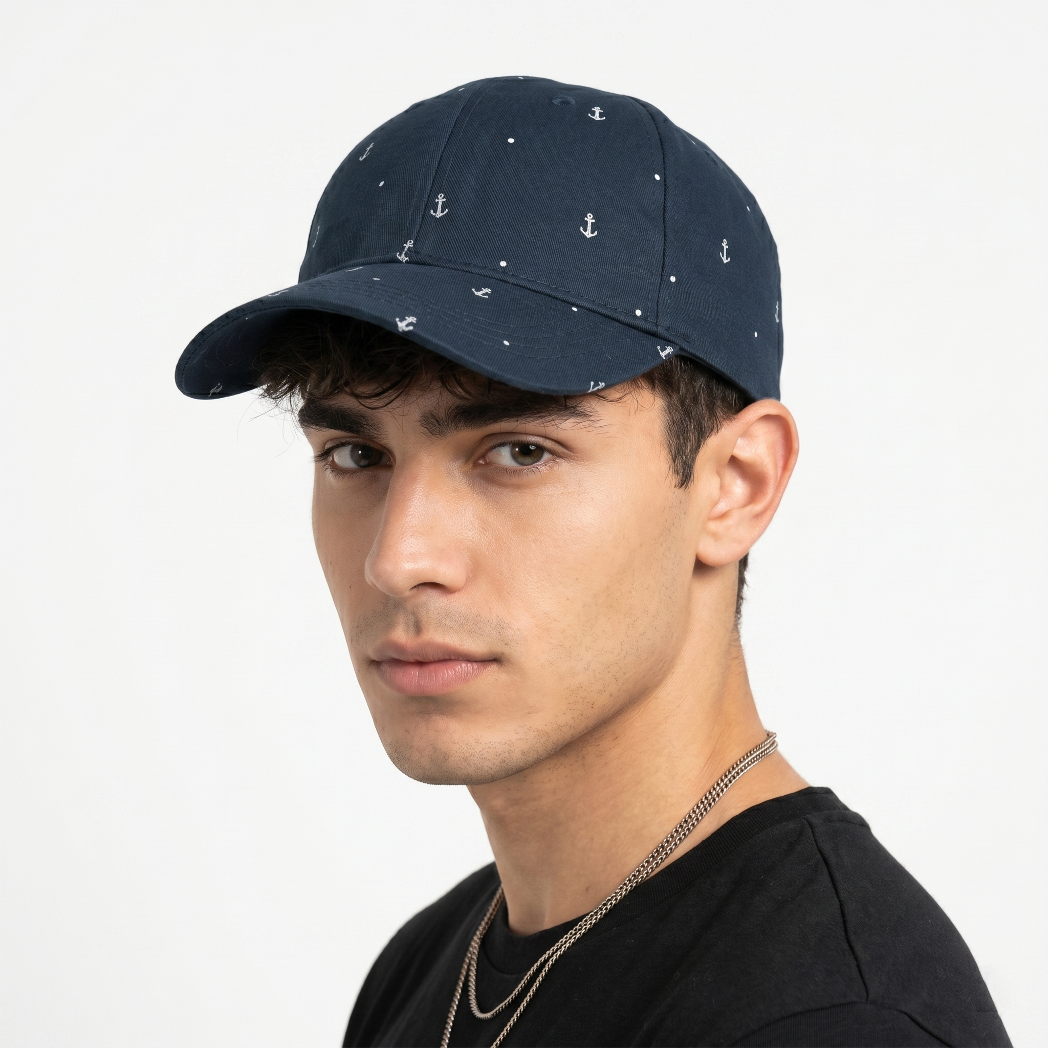Thrifted Navy Blue Anchor & Polka Dot Cap | Adjustable 57-59 cm