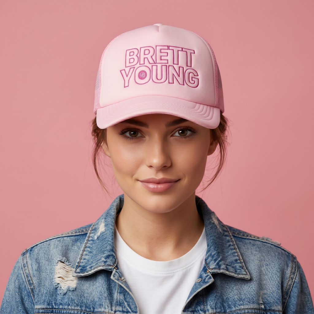 rett Young Official Tour Merchandise Pink Trucker Thrifted Hat – Women's Cap