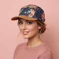 Vintage Floral 5-Panel Camp Hat – Denim & Suede Streetwear Cap