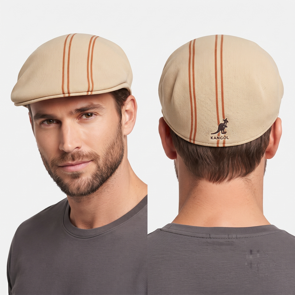 Vintage Kangol Beige Striped Tropic Flat Cap