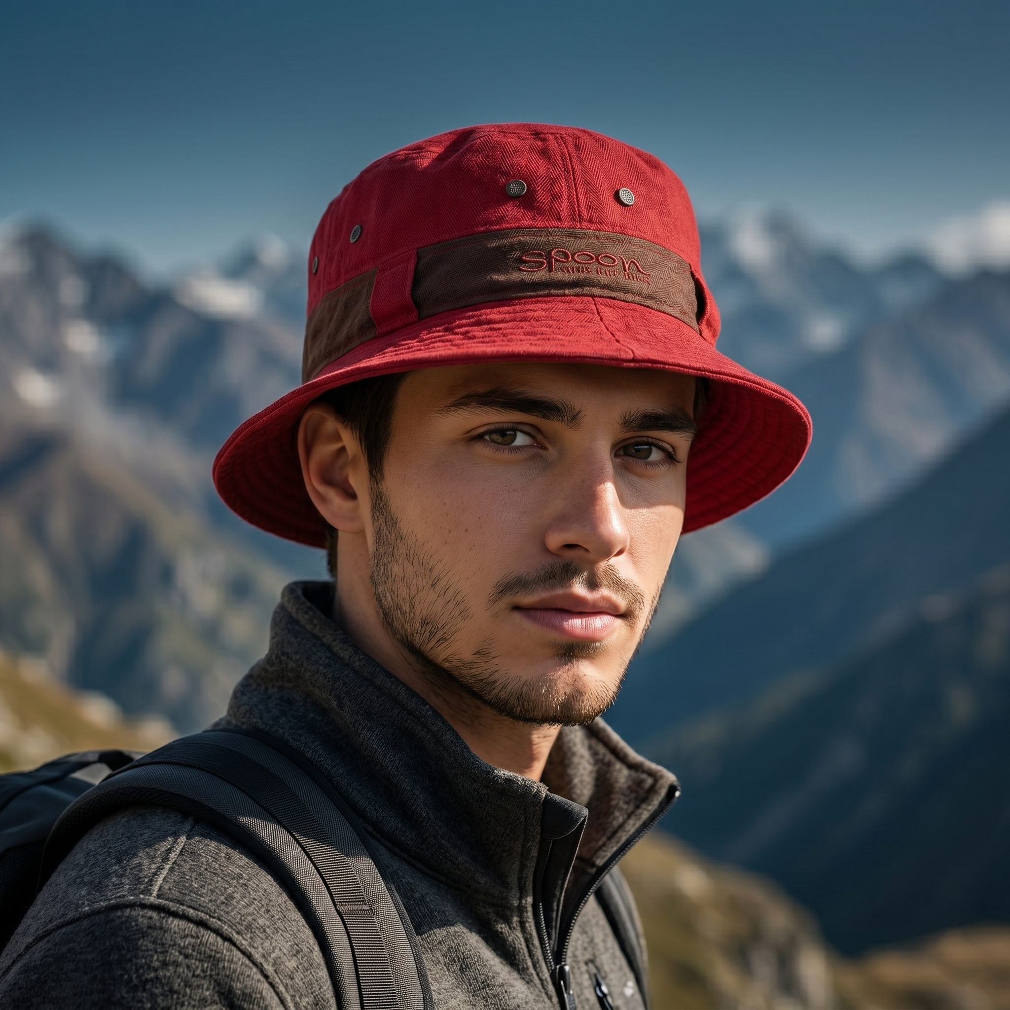 SPOON "Mild But Wild" Thrifted Red Cotton Bucket Hat - Size 57cm
