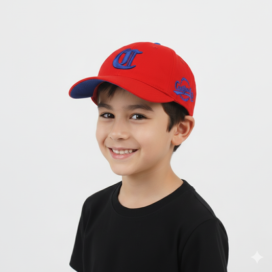 Bright Red Kids’ Baseball Thrifted Cap - Adjustable Sport Hat (4-8 Years)
