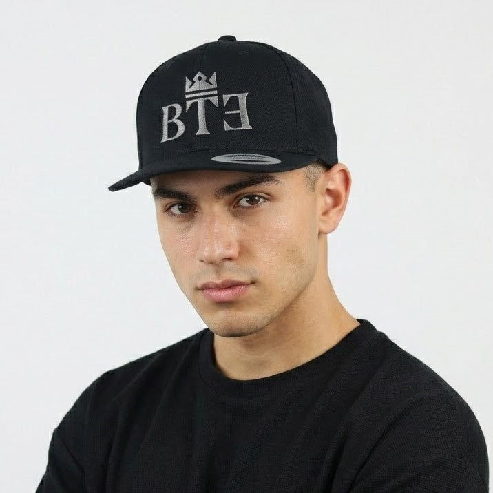 Thrifted Yupoong Black Flat Brim BTE Embroidered Skate Cap