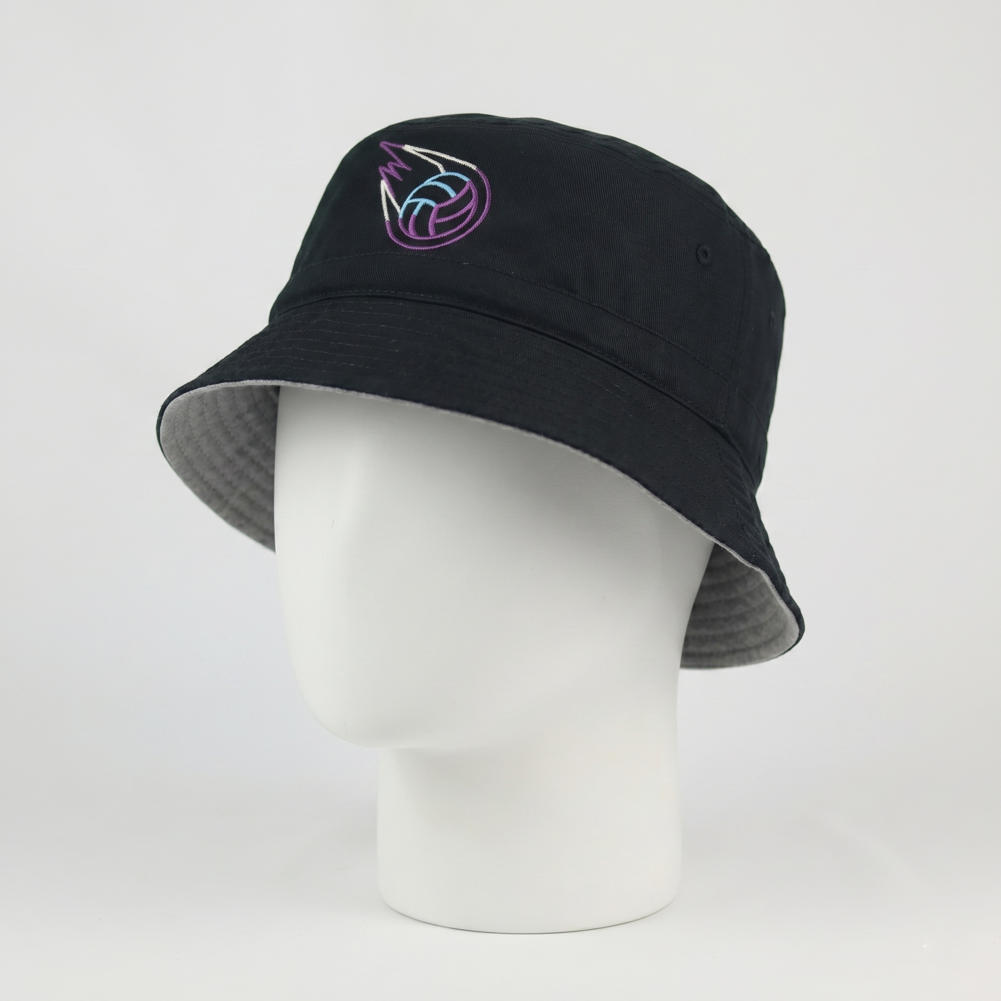 Thrifted Beechfield Embroidered Volleyball Sun Hat - Black / Beige Lining