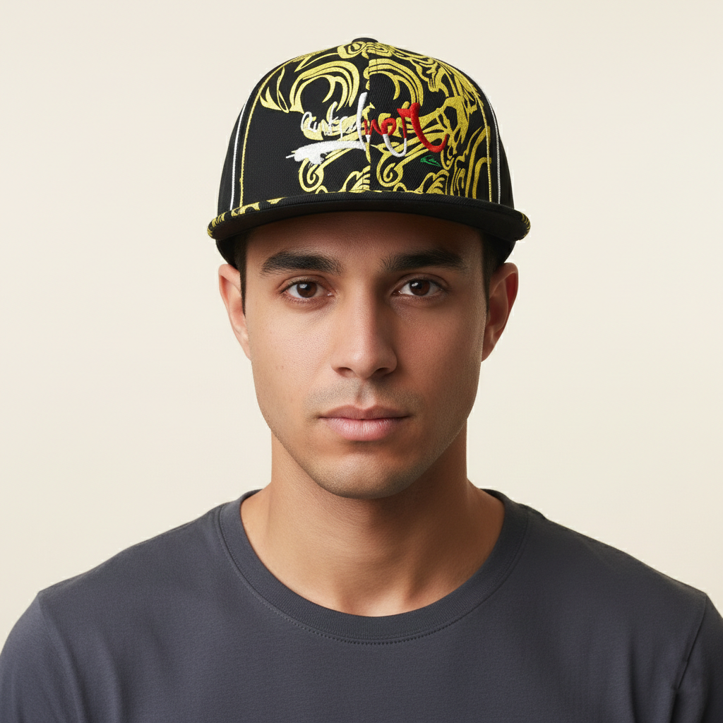 Yellow & Black Graphic Snapback Fitted Hat