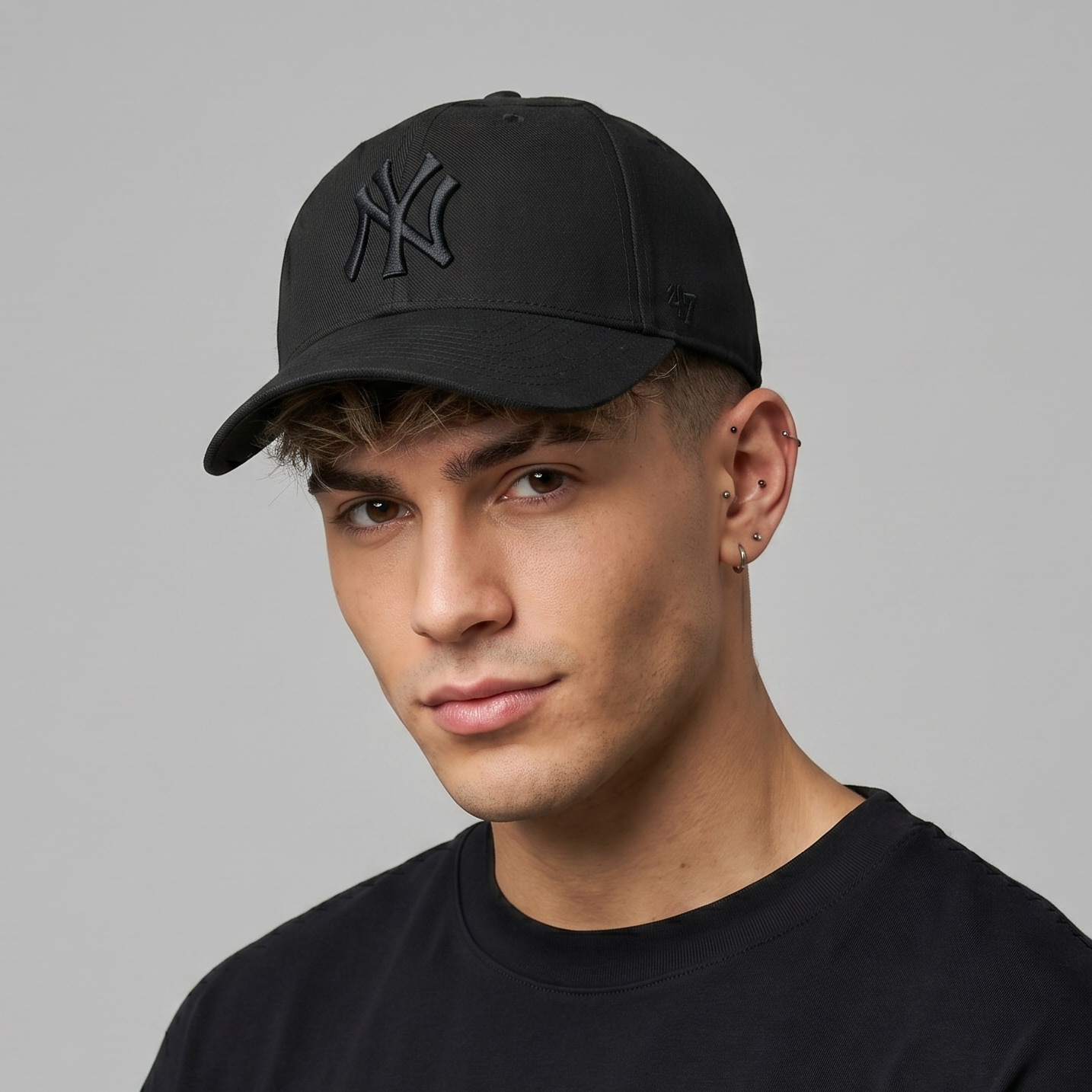Thrifted NY Yankees '47 Clean Up Cap | Matte Black Embroidered