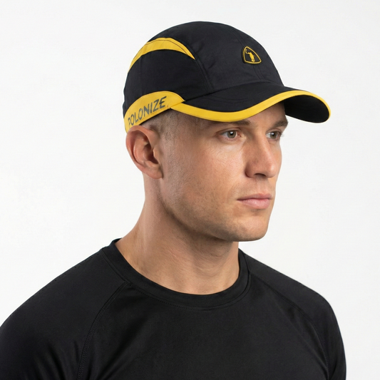 Adjustable Quick-Dry Sport Performance Thrifted Cap – Black/Yellow Contrast Streetwear