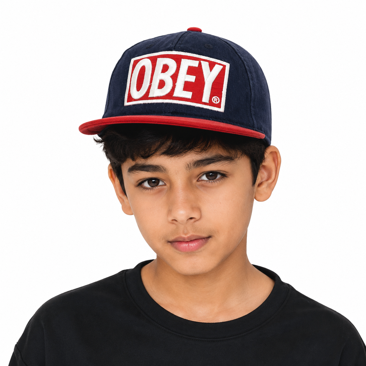 Thrifted Obey Two-Tone Navy Red Embroidered Snapback Hat - Size 54-56cm